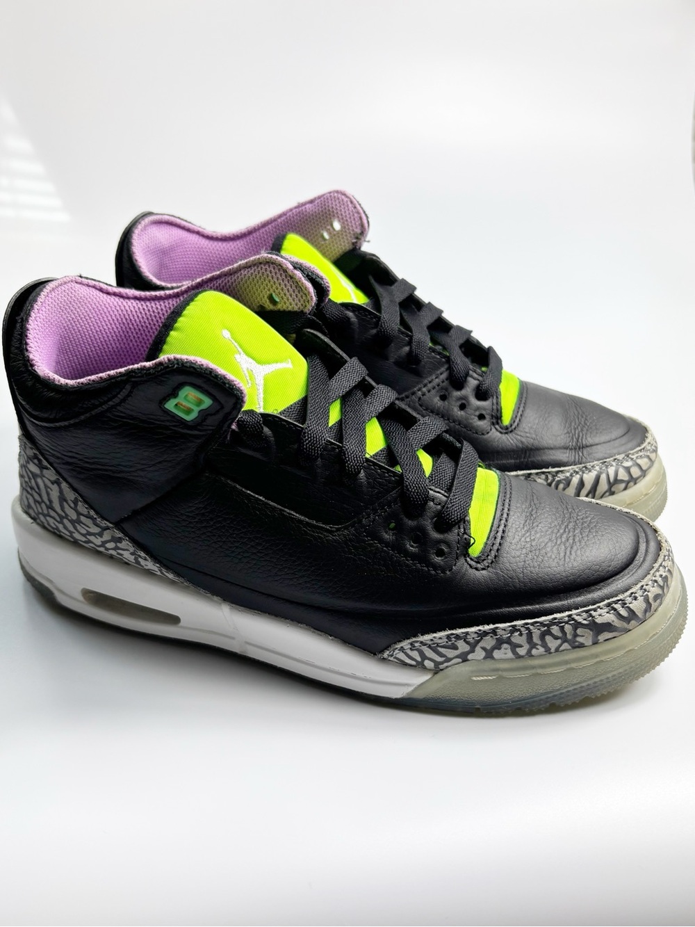 Air Jordan 3 Kid Shoes Size 6.5Y Black Purple Joker Electric Green DA2304-003